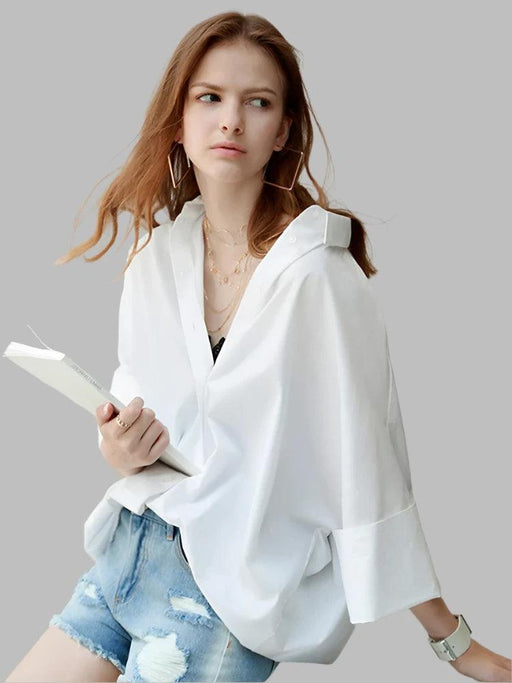 Effortlessly Chic Oversized Cotton Blouse for Women - 2024 Summer Collection in 4 Stylish Shades
