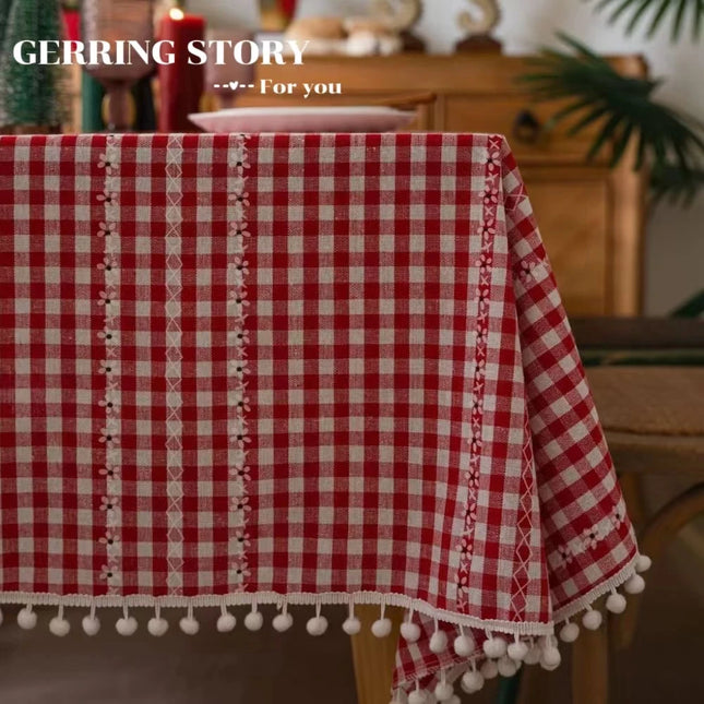 Red Christmas Tablecloths For Events And Weddings Plaid Cotton Polyester Blend