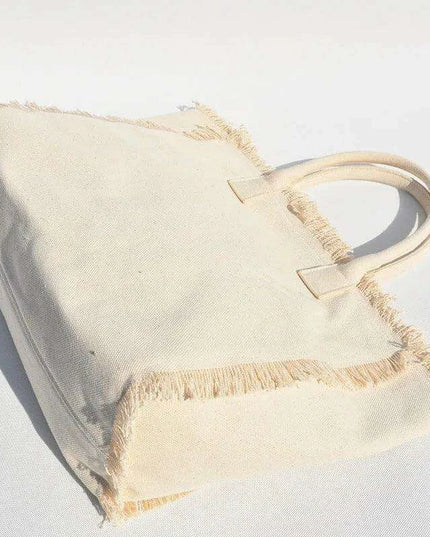 Personalized Trendy Fringed Canvas Tote with Stylish Ruffles