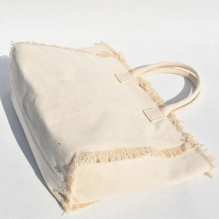 Personalized Trendy Fringed Canvas Tote with Stylish Ruffles