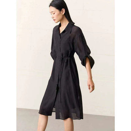 Chic Sheer Belted Dress for Women - Modern Minimalist Summer Style