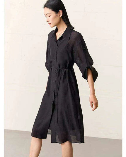 Chic Sheer Belted Dress for Women - Modern Minimalist Summer Style