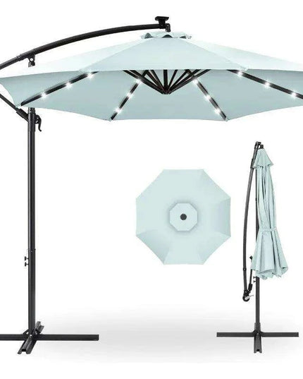 Solar-Powered 10ft LED Hanging Market Umbrella for Outdoor Spaces