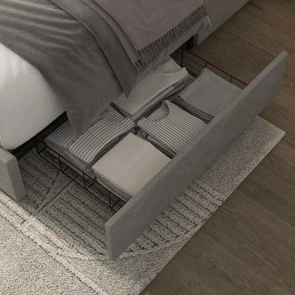 Elegant Queen Velvet Upholstered Bed Frame with Adjustable Headboard and Hidden Storage Drawers