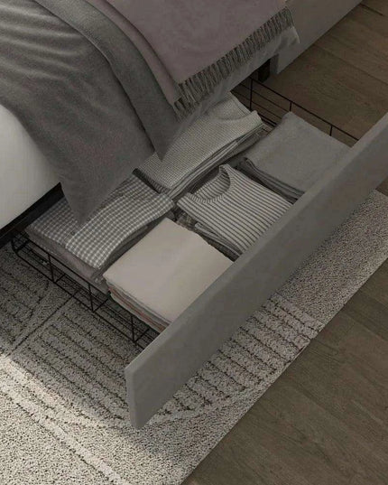 Elegant Queen Velvet Upholstered Bed Frame with Adjustable Headboard and Hidden Storage Drawers