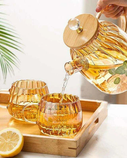 Elegant Amber Striped Glass Teapot - Perfect for Tea, Juices, and Social Gatherings