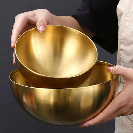 Korean Luxurious Stainless Steel Salad Bowl Set - Elegant Gold and Silver Bowls in Sizes from 15cm to 28cm