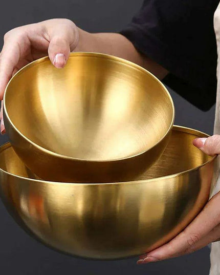 Korean Luxurious Stainless Steel Salad Bowl Set - Elegant Gold and Silver Bowls in Sizes from 15cm to 28cm