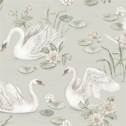 3D Pink Swan Wallpaper Mural — Kids Room, 10 Patterns, 7 Materials