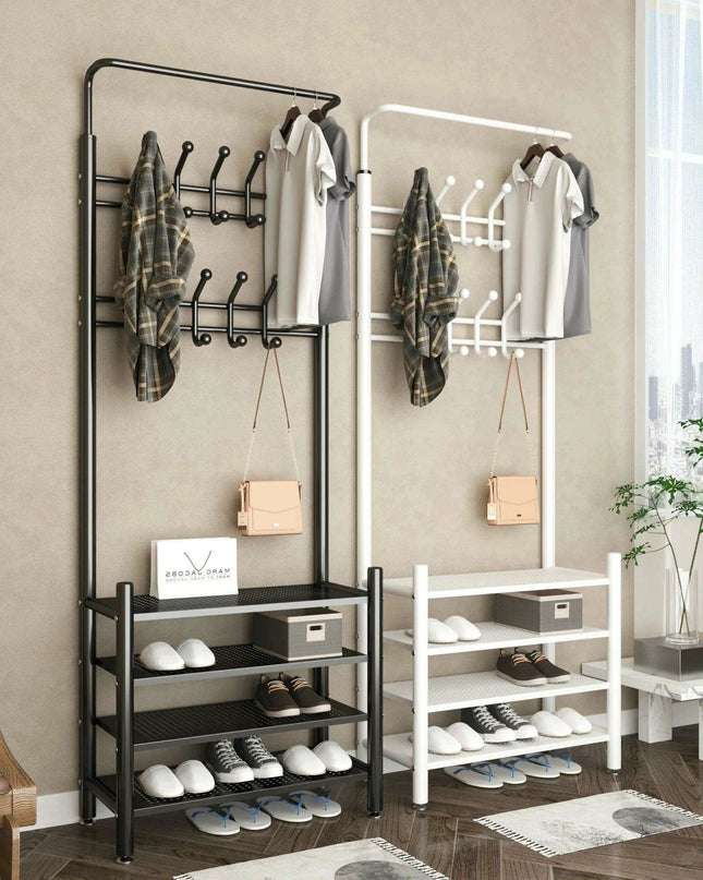 Modern Entryway Organizer with Hooks - Stylish Storage Solution for Shoes and Coats
