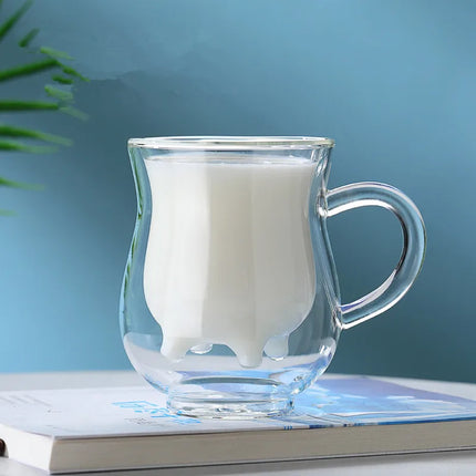 Double Wall Glass Creamer Jug — 250ml Cow-Shaped Milk Pitcher