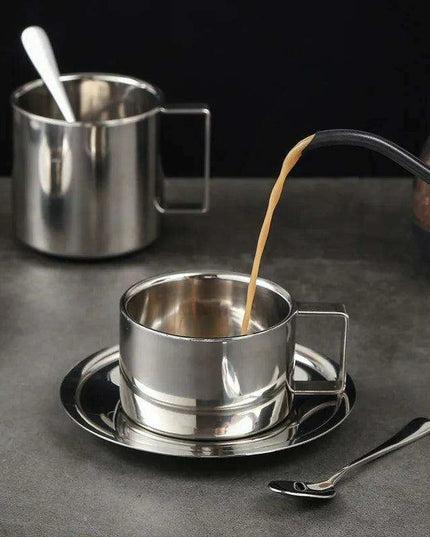 Sophisticated 304 Stainless Steel Coffee Mug Set with Saucer and Spoon