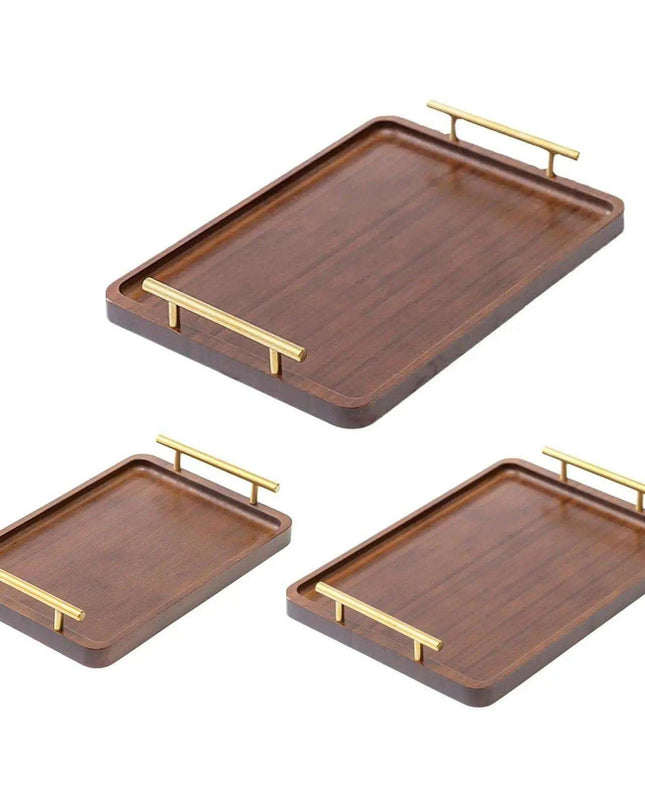Chic Wooden Serving Tray with Metallic Handles - Stylish Snack and Decor Piece for Every Event