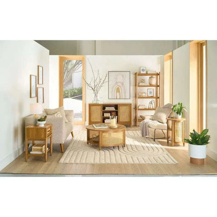 Tropical Charm Caned Round Side Table with Warm Honey Finish – Versatile Elegance for Any Room