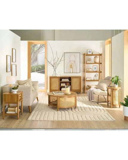 Tropical Charm Caned Round Side Table with Warm Honey Finish – Versatile Elegance for Any Room