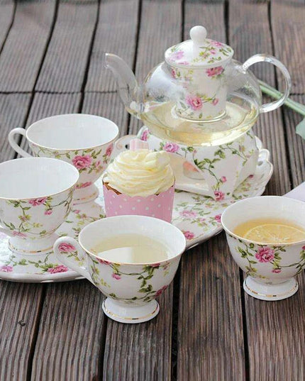 Elegant Glass Teapot & Porcelain Cup Set for Afternoon Tea - Perfect Gift for Home Celebrations