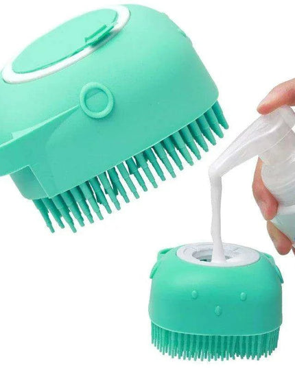 Silicone Pet Grooming Brush with Shampoo Dispenser - 2.7oz Capacity for Easy Bathing