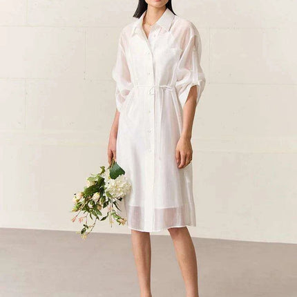Chic Sheer Belted Dress for Women - Modern Minimalist Summer Style