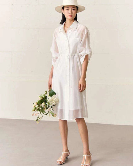 Chic Sheer Belted Dress for Women - Modern Minimalist Summer Style
