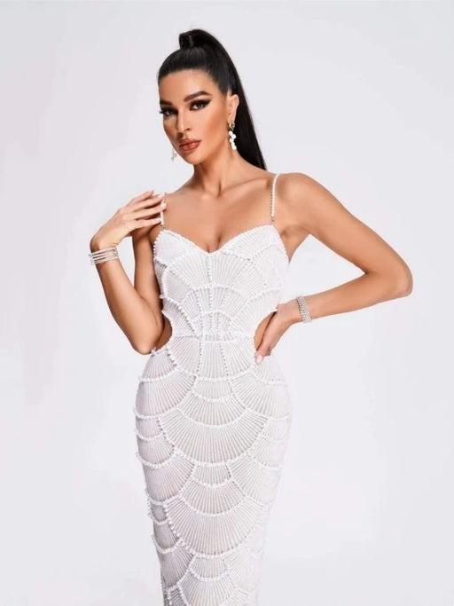 Luxurious Beaded Bandage Dress for Evening Party and Stage Performance