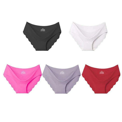 5-Pack Women's Seamless Ice Silk Briefs - Comfortable 2XL Solid Color Underwear with Wave Design