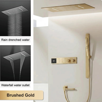 Gun Gray Brass LED Digital Display Thermostatic Shower Set Ceiling Mount Rain Shower Head Adjustable Slide Bar Bathroom Faucet gun-gray-brass-led-digital-display-thermostatic-shower-set-ceiling-mount-rain-shower-head-adjustable-slide-bar-bathroom-faucet