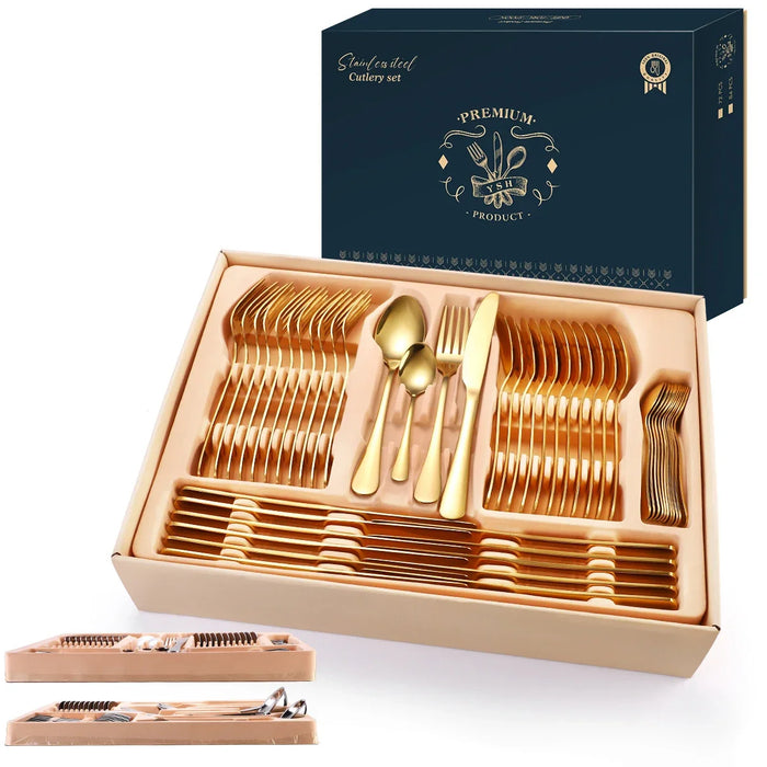 Luxurious 84-Piece Gold Cutlery Set - Elegant Dining Essential for Home and Outdoor Dining