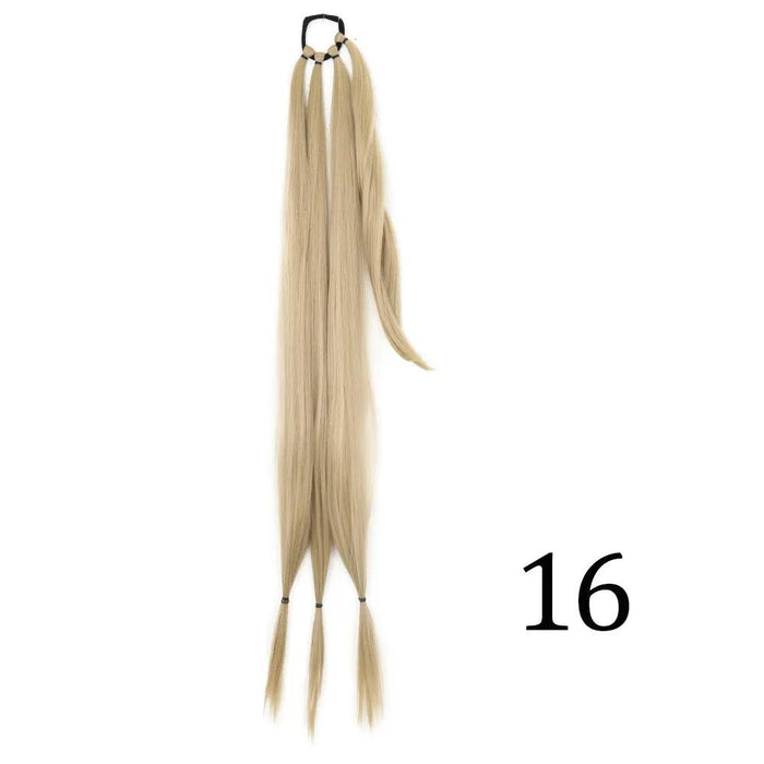 Chic Braided Ponytail Extension Set - Black & Brown Heat-Resistant Synthetic Hair Tie