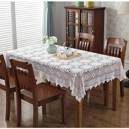 Nordic Lace Crochet Tablecloth — Elegant Pastoral Table Cover, Round