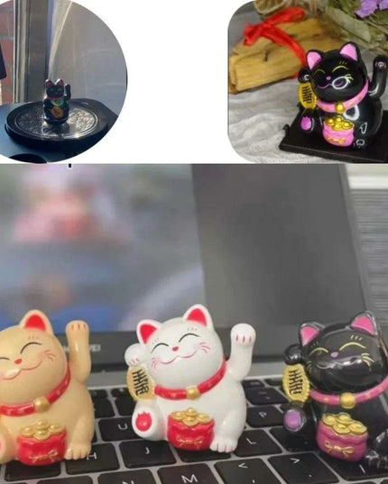 Solar-Powered Lucky Cat Figurine for Abundance and Good Fortune