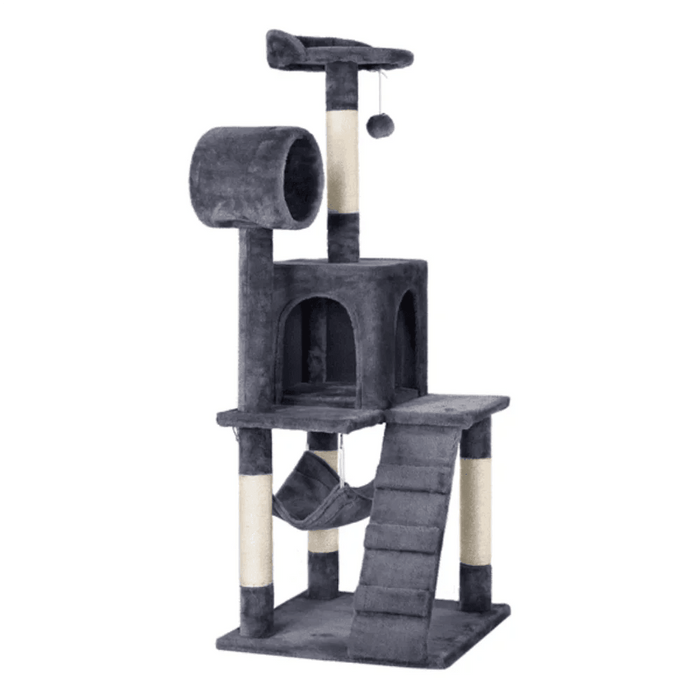 Premium Charcoal Grey Cat Tower Playground with Interactive Features - Ultimate Feline Retreat