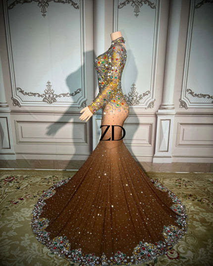 Stunning Plus Size Rhinestone-Embellished Mermaid Evening Gown for Women