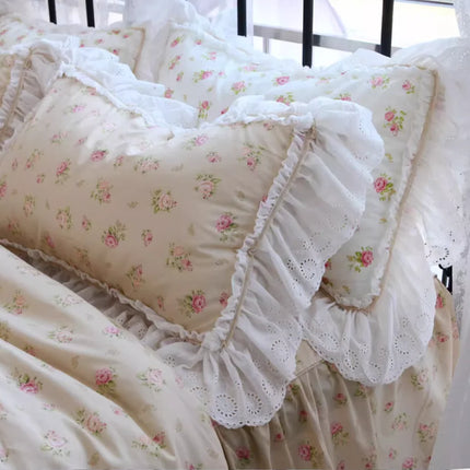 ZL777 100% Cotton Lace Ruffle Pillowcase - Elegant Wedding Design
