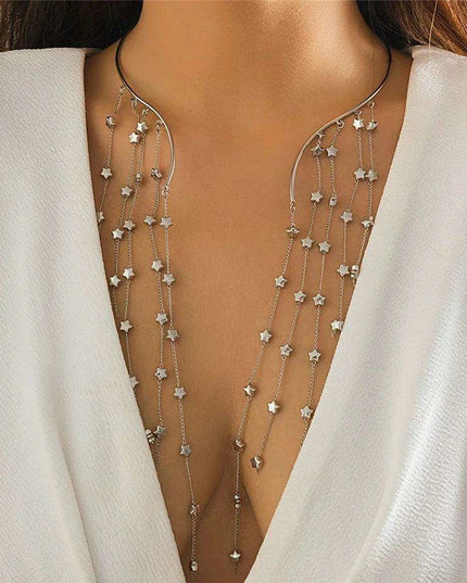 Vintage Gothic Star Crystal Necklace with Sequined Tassel Detail