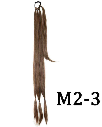 Chic Braided Ponytail Extension Set - Black & Brown Heat-Resistant Synthetic Hair Tie