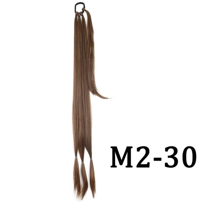Chic Braided Ponytail Extension Set - Black & Brown Heat-Resistant Synthetic Hair Tie