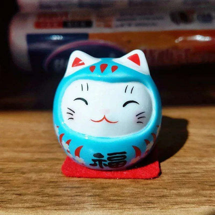 Charming Japanese Ceramic Lucky Cat Daruma Figurine for Home Decor and Gifting