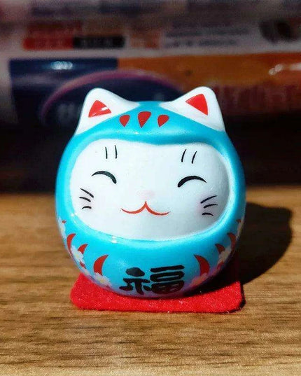 Charming Japanese Ceramic Lucky Cat Daruma Figurine for Home Decor and Gifting