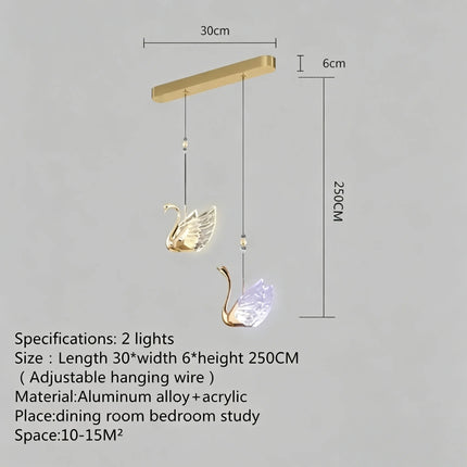 Nordic Creative Acrylic Swan LED Hanging Chandelier Study Bedroom Livi