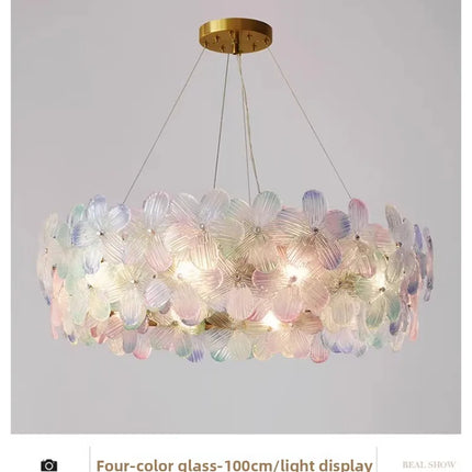 Flower Petal LED Glass Pendant Chandelier – 3-Colour Dimmable