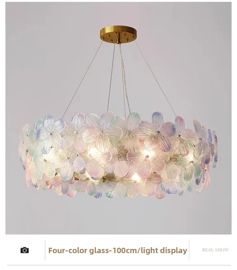 Flower Petal LED Glass Pendant Chandelier – 3-Colour Dimmable
