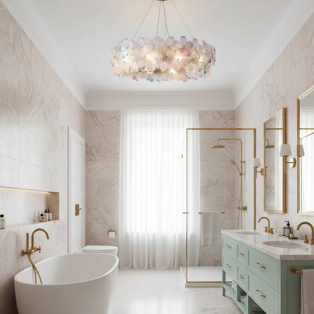 Flower Petal LED Glass Pendant Chandelier – 3-Colour Dimmable