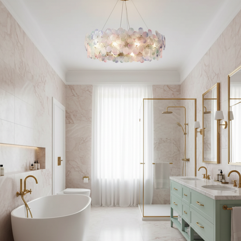 Flower Petal LED Glass Pendant Chandelier – 3-Colour Dimmable