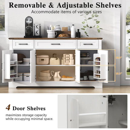 K&K 55" Farmhouse Buffet Cabinet with Adjustable Shelves & Drawers