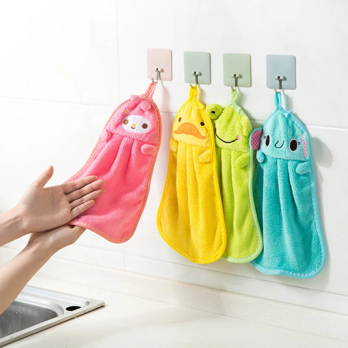 Charming Critter Cartoon Hand Towel Set with Lanyard - Kid-Friendly Hygiene Companion
