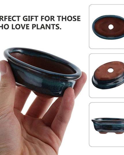 Set of 2 Elegant Blue Ceramic Planters for Indoor and Outdoor Decor, Perfect for Bonsai and Plant Showcases