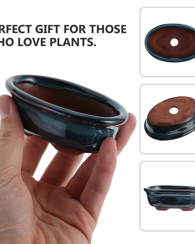 Set of 2 Elegant Blue Ceramic Planters for Indoor and Outdoor Decor, Perfect for Bonsai and Plant Showcases