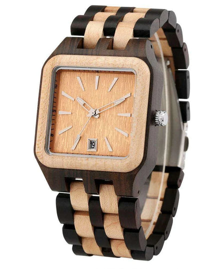 Eco-Conscious Style: Men's Artisan Wooden Quartz Watch with Vibrant Multicolor Band