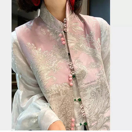 Moyizif Women's Chinese Style Tang Suit Vest - Elegant Frog Button Des