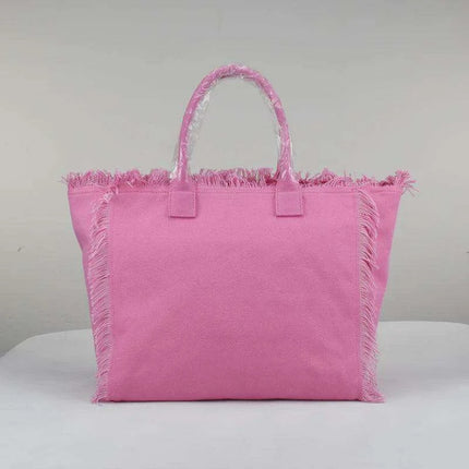 Personalized Trendy Fringed Canvas Tote with Stylish Ruffles